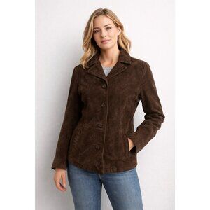 Maxima Wilsons Brown Suede Leather Jacket Women’s Large | Button Front | Vintage